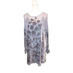 Johnny Was 4LoveAndLiberty Blue Floral Sheer Long Sleeve ,Dress Size L